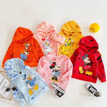 Gyermek Ruházat Mickey Minnie Egér Őszi Kislány Pamut Kapucnis Kabát Mickey Mouse Nyomtatása Téli Pulóver Kabát