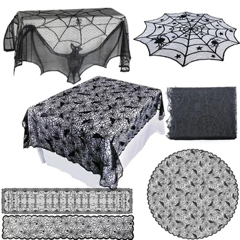 1db Fekete Csipke Pókháló Pókháló asztali Futó Terítő Kandalló Köpeny, Függöny, Dekoráció Halloween Haza Fél Kínálat