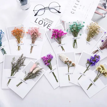12 Színek, Kreatív Szárított Virágok Papercard Összecsukható Típusú Kártyák Kreatív, Kézzel Írott Fesztivál Áldás Üdvözlőlap