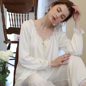 SXTHAENOO 2 darabos Készlet Hálóruházat francia Pizsama Női Őszi Hosszú Ujjú Felső, Hosszú Nadrág, Laza Hétköznapi Nők Kedves Pizsama