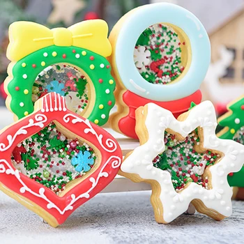 Remeg Élelmiszer-garde Műanyag Cookie penész Karácsonyi kristálygömb Hópehely Keksz Vágó Sütés Penész Fondant Sugarcraft Penész