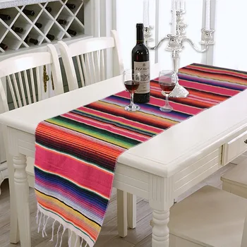 Szivárvány asztali Futó Csík Táblázat Futók a Tassel Mexikói Terítő a lakodalom Pamut Terítő Zászló 34x212cm