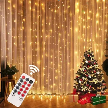 3x3M LED Tündér String Karácsonyi Függöny Fény Garland USB Távoli Esküvő, Karácsony, Dekoráció, Otthon Új Évet Lámpa Dekoráció