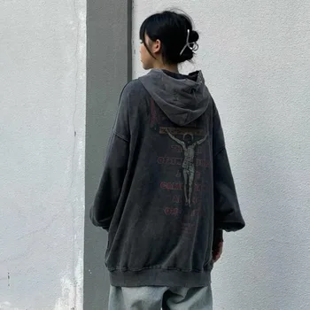 SXGOTH Punk Alt Harujuku esztétikai Halloween Túlméretezett Fesztivál Kapucnis grunge goth emo streetwear fekete bő sötét academi kapucnis felső