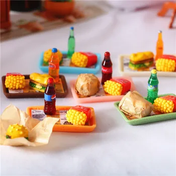 mini élelmiszer-szimulációs játék hamburger, sült krumpli beállított jelenet modell
