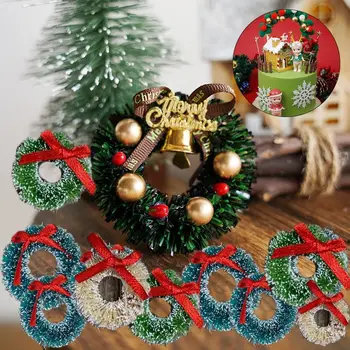 2 Db/készlet Karácsonyi Koszorúk Miniatűr Tündér Kert Dekoráció Craft Mini Babaház Micro Dekoráció DIY Ajándék Babaház Berendezés