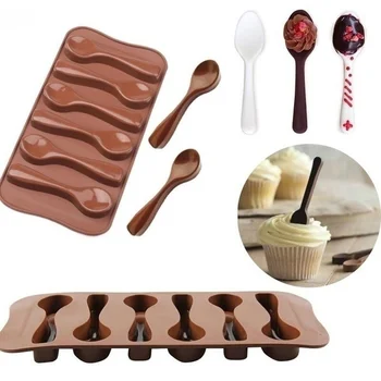 1db 6 Lyukas Kanál Alakú Csoki Öntőforma Szilikon DIY Keksz Jelly Puding Candy Jég Sütés Eszközök Kanál Design Torta Formához