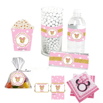 Egyéni Lányok Szülinapi Party Szett, Rózsaszín Egér Víz Üveg Címkék Mini Csoki Csomagolása Hercegnő Baba Keresztség Dekoráció Gyerekeknek