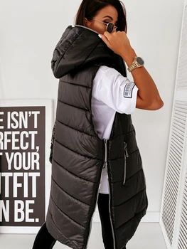 2021 Új Őszi-Téli Női Kabát, Mellény Közepes Hosszúságú Női Mellény Streetwear Ujjatlan Kabát, Steppelt Kabát
