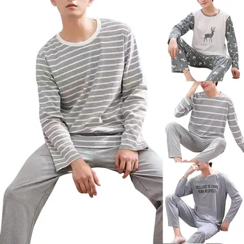 Férfi Pizsama Szett Pamut Férfi Hosszú Ujjú Csíkos Férfi Őszi Hálóruházat pijama Pizsama Ruha Alkalmi Homewear Hálóruha 2021