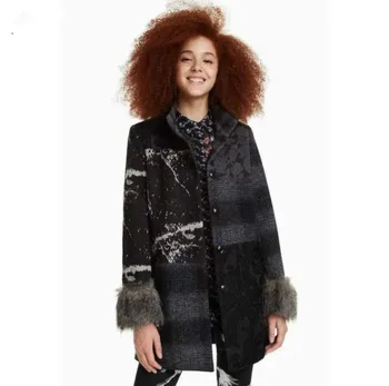 Spanyolország desigual női divat márka női gyapjú varrás kabát mandzsetta haj levehető közép -, illetve hosszú gyapjú kabát