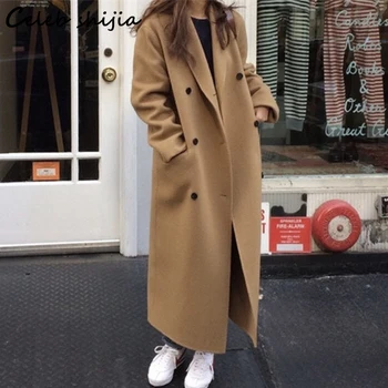 Elegáns Khaki Gyapjú Hosszú Kabátot Nő Téli Streetwear Dupla Soros Keverékek Kabát Női Őszi Koreai Divat Meleg Ruha, Új