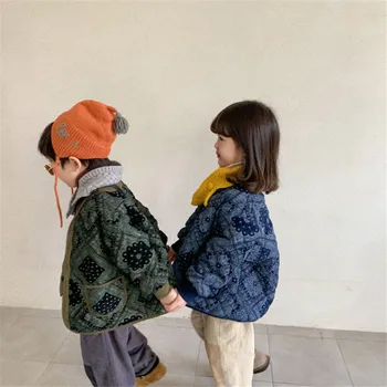 Őszi Téli koreai stílus retro steppelt kabát a fiúk, a lányok divat laza vastag meleg kabátok 1-7Y