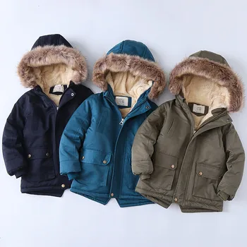 Gyerekek, Fiúk, Vastag, Pamut, bélelt Téli Kabát egyszínű Kapucnis Gyermek Zubbonyok