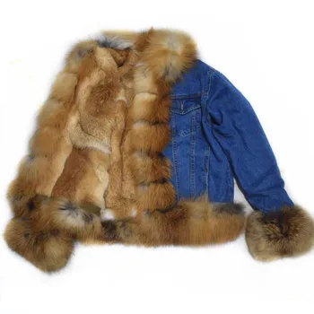 Női, új, természetes róka szőrme kabát Igazi róka bunda Vörös róka bunda kabát, Nyúl, prémes bélés Tűz róka szőrme kabát téli Európai
