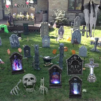 Halloween Kerti Dekoráció hamis Koponya Csontváz LED Izzó Sütőtök Sírkő Haunted House Dekor Horror Halloween party Dekoráció