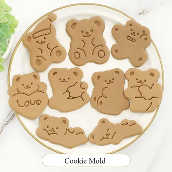 Rajzfilm Aranyos Medve Cookie Penész Háztartási 3D Kreatív Műanyag Cookie Penész Sütés Eszköz Cookie Penész Kés