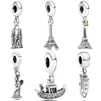 Eredeti Eiffel-Torony Velencei Gondola La Sagrada Familia Medál Charm Diy Ékszer Illik 925 Sterling Ezüst Gyöngy Népszerű Karkötő