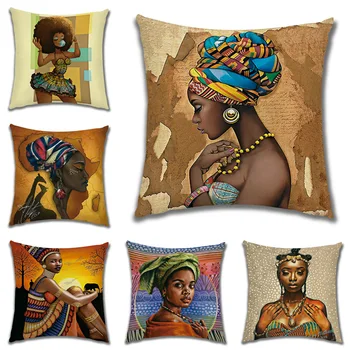 Absztrakt Festmény Afrika Párnahuzat Afrikai Nő Lakberendezés Párnahuzat Galéria Egzotikus Etnikai Árpa Vászon Párnahuzat